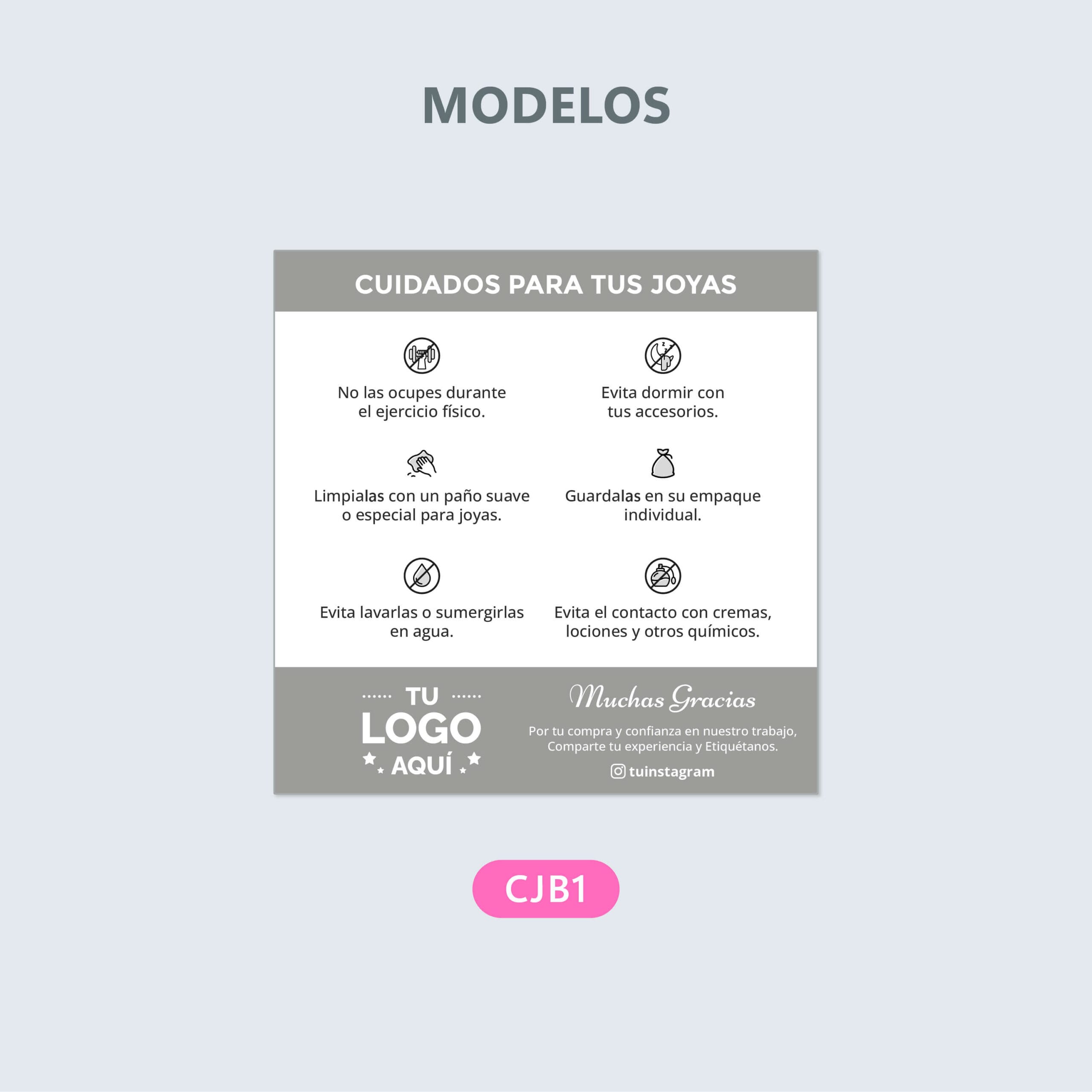 Tarjeta de cuidados para joyas 7x7cm